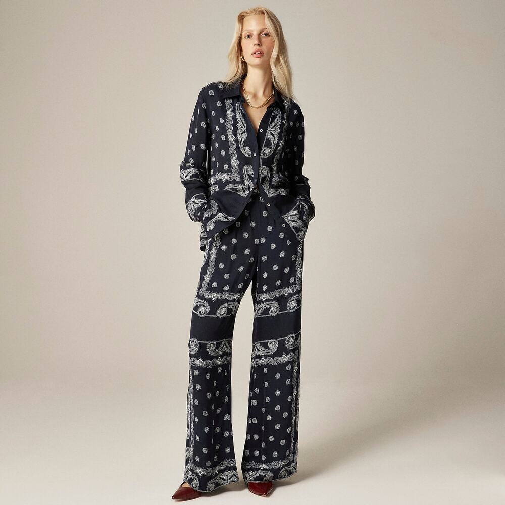 J. Crew Navy Blue Bandana Print Straight Leg Pants